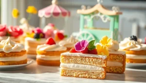 Maak een prachtige mousseline taart met vers fruit en eetbare bloemen als decoratie.